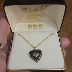 Gold Chain Necklace with Black Heart Logo Pendant
